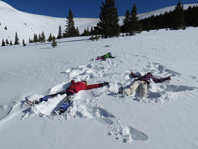 kids making snow angels on chicago ridge