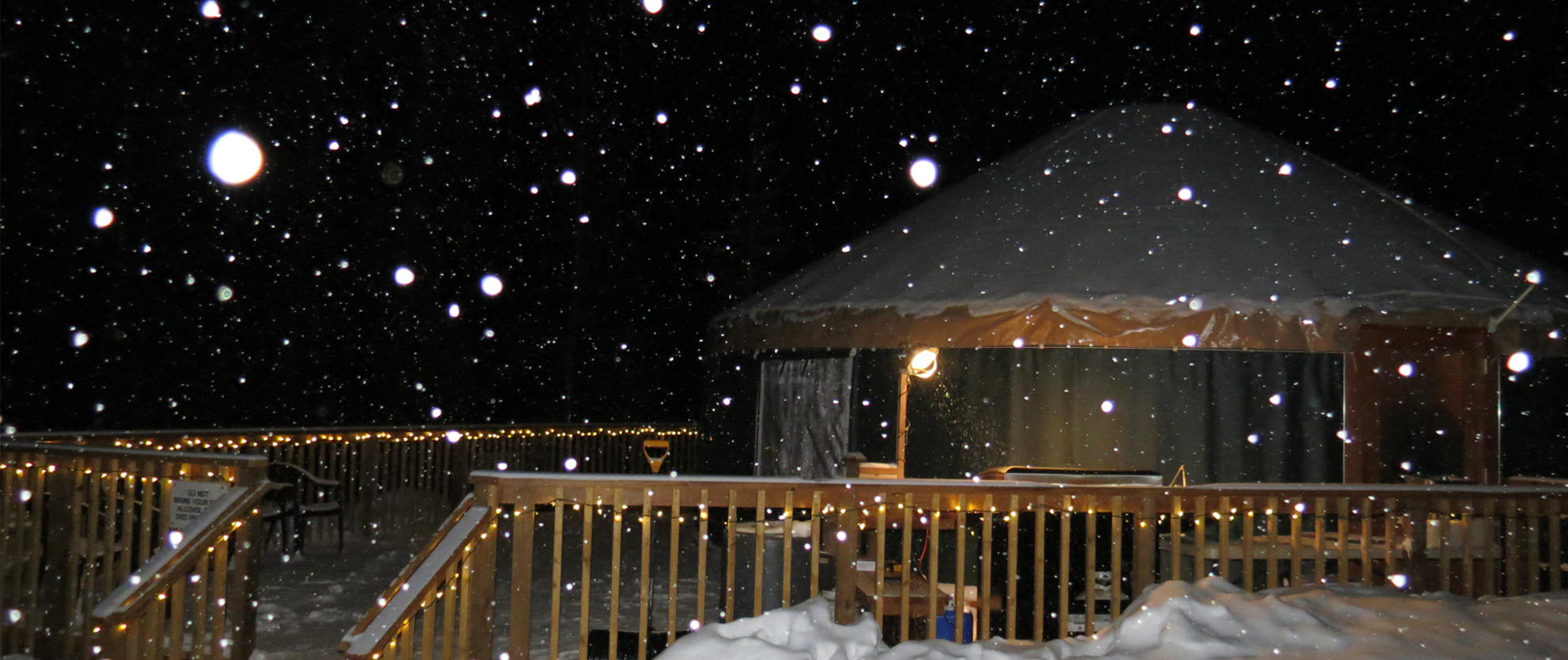 mountaintop yurt at night