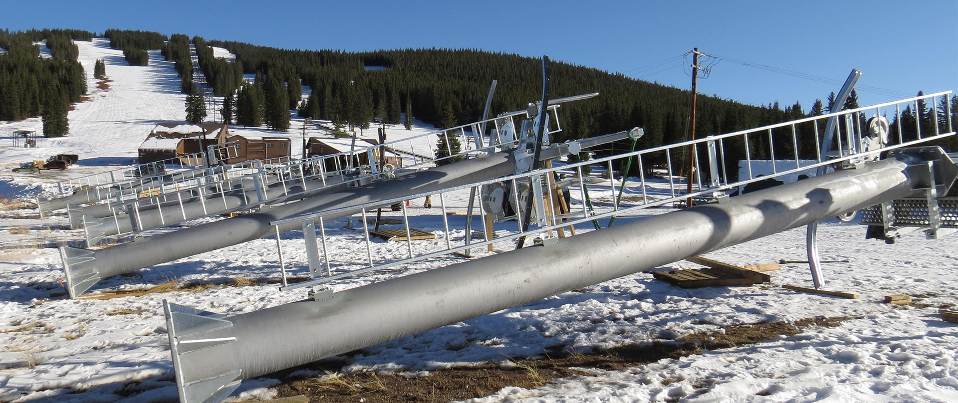 Lift towers being assembled at the base