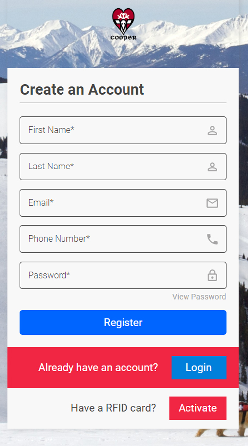 Form to create an account