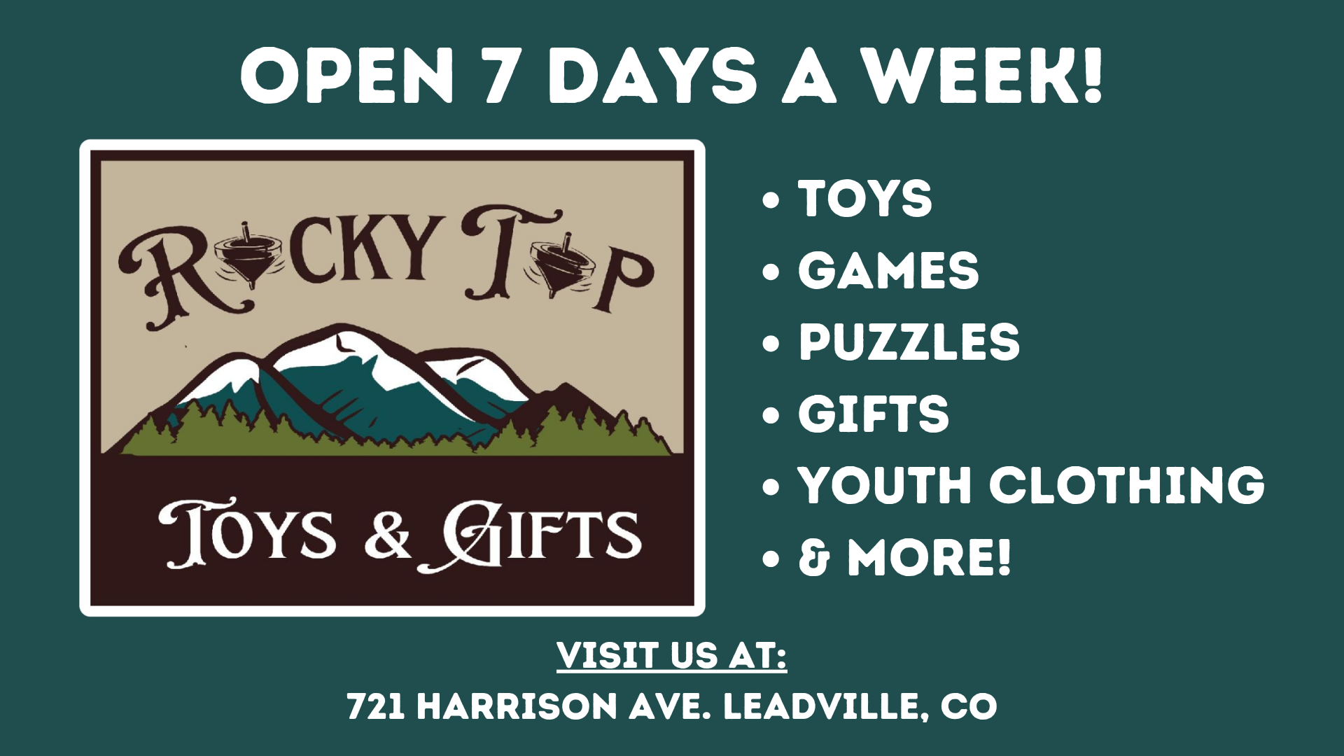 Ad for Rocky Top Toys and Gifts